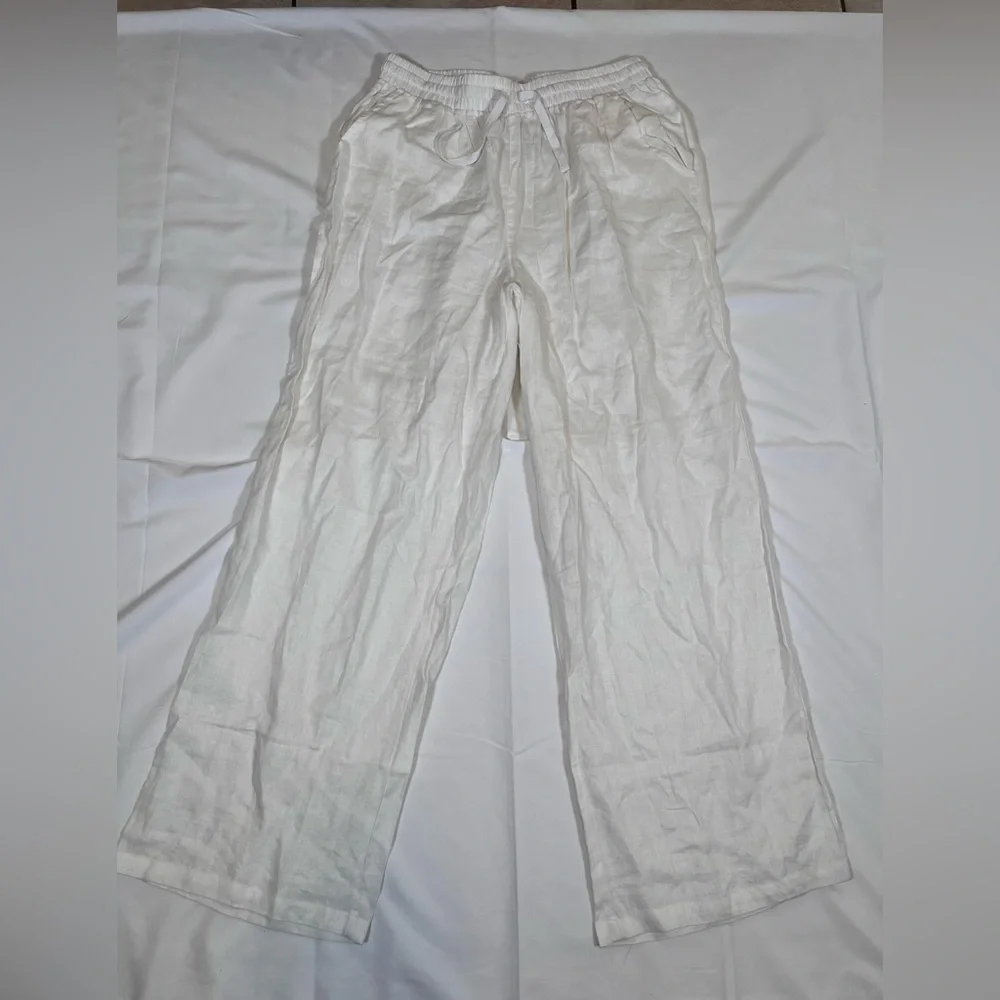 Feel Good Store Women’s L White Linen Wide Leg Pants Loose Fit Casual‎